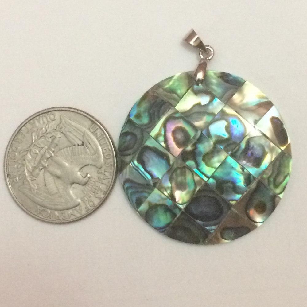 Round Iridescent Shell Statement Pendant - image 6